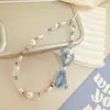 Estilo Dulce y Juvenil Cadena para Teléfono Móvil, Correa para Cámara, Cadena Antiperdida para Auriculares con Cuentas de Arroz, Lazo, Perla de Cristal