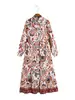 Vestido feminino novo de outono estilo europeu e americano com mangas compridas, estampa de posicionamento 2756