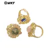 MR028 Anillo de Joyería para Fiesta Estilo Palacio Retro Exquisita Gema Redonda Pequeña Incrustada con Circonita Multicolores Opcionales para Mujer
