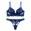 Nuevo conjunto de lencería sexy de encaje bordado estilo europeo y americano para mujer, ultrafino, minimiza los bustos grandes, sujetador anti-caída