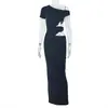 Vestido de Uma Peça Elegante Europeu e Americano Transfronteiriço Cor Sólida Feminino Bodycon Slim-Fit com Recorte Assimetria Vestido de Festa