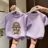 Camiseta de Verão de Manga Curta para Meninos, Estilo Coreano Bonito com Estampa de Desenho Animado, Camiseta Básica de Algodão Solta e Respirável para Crianças