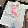 2026 Novo Modelo Pônei Asa Arco-Íris Cabelo Cacheado Degradê Aplique de Cabelo Presilha para Meninas com Fita de Tule Trança de Cabelo Cacheado
