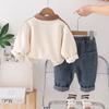 Traje de Primavera para Niños 2025 Nuevo Bebé Niños Combinación de Colores Otoñales Solapa de Botones Manga Larga Camisa POLO Conjunto de Dos Piezas