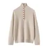 Suéter de Cachemira de Diseñador Otoño/Invierno 2026 para Mujer, Tejido de Lana con Botones de Contraste de Color, Corte Holgado
