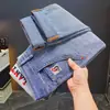 Jeans Casuais Cropped Novos de Primavera e Outono para Homem, Tamanho Grande Elástico Ajustado Skinny Estilosos Lavados Calças Compridas