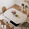 Tapete de mesa redondo dobrável de couro vintage de luxo, tapete de mesa de jantar oval, tapete de mesa de sala de estar, toalha de mesa à prova d'água e à prova de óleo, personalizável