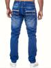 Pantalones Vaqueros para Hombre Elásticos de Mezclilla Pierna Pequeña Multi Bordado Adelgazantes Adelgazantes Azules Pantalones de Hombre, Adecuados para Todas las Estaciones
