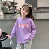 Camiseta de manga larga 100% algodón para niña para primavera y otoño 2026, elegante camiseta básica infantil con estampado de dibujos animados para niñas pequeñas