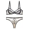 Conjunto de Lencería Bordada Sexy Transfronterizo para Mujer, Minimiza Busto Grande, Bra Ultra Delgado Push-Up, Conjunto de Sujetador Cómodo y Transpirable