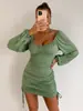 Vestido Bodycon de Cuello Cuadrado con Cordón Fruncido Vestido Sexy de Manga Abullonada Estilo Chica Caliente Europea y Americana Ajustado Vestido de Fiesta Vestido Corto