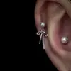 Pendientes Elegantes y Frescos con Lazo de Cinta de Perlas Shijia y Borla para Mujer, un Estilo de Alta Gama que se Puede Usar de Dos Maneras