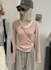 KEKEZOON Estilo Coreano de Principios de Invierno Simple Versátil Elástico Adelgazante Esponjoso Forrado Camiseta de Manga Larga con Cuello en U 9331