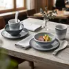 Estilo Nórdico Gris Patrón Arena Imitación Porcelana Vajilla Set Tazones, Platos, Cucharas Sopa, Melamina Mesa Configuración Juego de Cuatro Piezas Restaurante Hotel Mayoreo