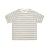 Camiseta Rayada Teñida en Hilo de Manga Corta Casual para Hombre Estilo Retro Americano Ins Bordado de Letras de Moda Holgada Cuello Redondo Camiseta de Algodón Puro