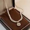 Colar de Pérolas Trançadas com Zircônia Starburst para Mulheres, Corrente de Clavícula de Alto Padrão Outono/Inverno, Corrente de Suéter de Luxo Leve de Nicho, Acessório Versátil