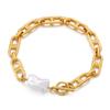 Joyería transfronteriza europea y americana para mujer, pulsera de cadena japonesa de acero inoxidable, moda simple dorada, personalidad, cuentas geométricas, cierre de palanca