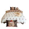 Set de cuatro piezas de algodón cepillado estilo caricatura para otoño e invierno, estampado de oso, ropa de cama gruesa para niños, funda de edredón, sábanas