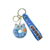Llavero Creativo Lindo Gato Donut Muñeco Estéreo Cuerda para Teléfono Móvil Llavero de Goma Suave Colgante para Bolso Colgante