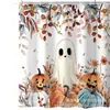 Cortina de ducha de calabaza fantasma acuarela, Cortina decorativa de baño impermeable para Halloween con 12 ganchos, Cortina de ducha impermeable