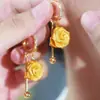 Pendientes de Malla de Flor de Rosa con Diamantes Completos Super Brillantes Estilo Coreano con Sentido de Diseño, Lujo Ligero, Artesanía Exquisita, Pendientes de Moda y Versátiles