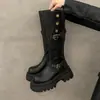 Botas Martin de mujer estilo británico, nuevo modelo otoño e invierno 2026, botas altas con hebilla de cinturón, botas de jinete, botas altas de suela gruesa para mujeres menudas