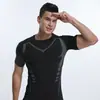 Camiseta masculina preta justa de seda gelada secagem rápida fitness manga curta verão esportiva top elástico para corrida treino slim fit
