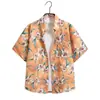 Camisa Floral Hawaiana de Manga Corta Unisex Camisa de Playa con Mangas de Tres Cuartos Talla Grande Atuendo de Pareja para Vacaciones en la Playa Camisa Floral