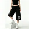 Pantalones cropped anchos de estilo americano casual con estampado de letras desgastado para hombre y mujer, corte holgado, casual, deportivo, cintura elástica, modernos