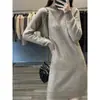 Falda de Punto de Lana para Mujer de Longitud Media, Estilo Nuevo Otoño e Invierno 2026, Cuello Alto Simple de Color Sólido, Manga Raglán, Adelgazante, para Viajar