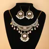 Conjunto de Collar y Aretes Estilo Étnico Retro Más Vendido Transfronterizo, Moda Europea y Americana, Lujo Ligero, Estilo Palacio, Joyería de Borlas a la Moda
