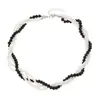 Collar de cuentas en blanco y negro moderno, hecho a mano, para mujer, sencillo, personalizado, vintage, de moda, con cadena de clavícula de perla de ónix negro.