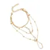 Estilo nacional bohemio cadena de metal multicapa cuentas redondas costura cadena para el dedo diseño estilo playa pulsera sexy de celebridad de internet