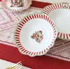 Conjunto de louça de cerâmica de urso de Natal estilo francês para uso doméstico, tigelas de sobremesa, tigelas de arroz estilo ocidental, tigelas para macarrão e tigelas de sopa