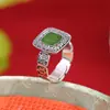 Yuebao Joyería Jade Hetian Natural Plata Pura 990 Jaspe Zakiram Cuadrado Estilo Chino Anillo de Plata Personalizado