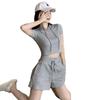 Terno Feminino Verão Casual 2024 Novo Solto Cor Pura Capuz Estudante Manga Curta Shorts Roupas de Corrida Menina Conjunto Duas Peças