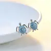 Lindos Pendientes de Tortuga Marina Azul, Pendientes de Vida Marina con Goteo de Aceite Chapados en Platino, Pendientes Dulces de Joyería para Mujer Estilo Bosque