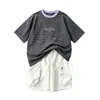 Traje de Raya Corto Manga Corta Estilo Coreano para Niñas Verano 2026 Nuevo Estilo Pantalones Cortos de Trabajo Camiseta Juvenil Ropa Casual de Verano