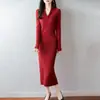 Elegante vestido de punto acanalado de lana pura con estampado de frutas verdes para mujer, ajustado, para otoño e invierno, de cuerpo ceñido, largo, adecuado para ir al trabajo y como capa interior