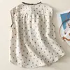 Camisa de Algodón y Lino sin Mangas con Lunares Vintage Verano 2026 con Corbata, Holgada Versátil Casual, Cárdigan con Cuello Fruncido para Mujer
