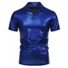 Moda Masculina Nova Transfronteiriça da Amazon Design Estampado em Ouro Gola Lapela Manga Curta Tamanho Plus Size Cor Sólida Camiseta Versátil