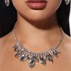 Moda Nova Europeia e Americana Colar de Strass Brilhante Brincos Elegantes de Luxo Gota d'Água Conjunto de Colares conjunto de colares06