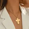 Colar Cruz Retro Francês Feminino Simples Metal Martelado Textura Design de Nicho Temperamento Joia Fashionável Novo