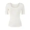 Top cuadrado de cuello americano de manga media, nuevo para primavera-verano, corte ajustado, fruncido en la cintura, corto, para yoga, fitness, chica hot, camiseta de cinco mangas