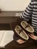 Zapatos Peludos de Mujer para Invierno, Estilo Francés 2025 Zapatos de Abuela con Lazo, Mocasines de Tacón Oculto, Zapatos de Algodón Cálidos con Forro de Lana para Mujer