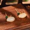 Antigo Novo Estilo Chinês Flor Borla Pérola Brincos Hanfu Acessórios Brincos Imitação Hetian Jade Ágata Verde Elegante Gancho de Orelha