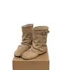 Botines Plisados Adelgazantes Nuevos Otoño 2026 para Mujer, Estilo Chica Spicy Retro con Hebilla de Cinturón, Botines de Media Pantorrilla con Punta Redonda
