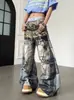 Cinturón de cadena 3D estilo americano desgastado transfronterizo 2026, pantalones anchos holgados unisex, jeans de mezclilla elegantes