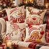 Capa de Almofada Cartoon de Natal Vermelha e Branca Padrão Boneco de Neve Rena Velho Homem Pão de Gengibre Quadrada Decoração de Quarto Lavável