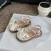 Sandalias tejidas huecas de moda para niñas con lazo, sandalias transpirables de princesa, nuevo estilo de verano 2026, sandalias para niñas pequeñas